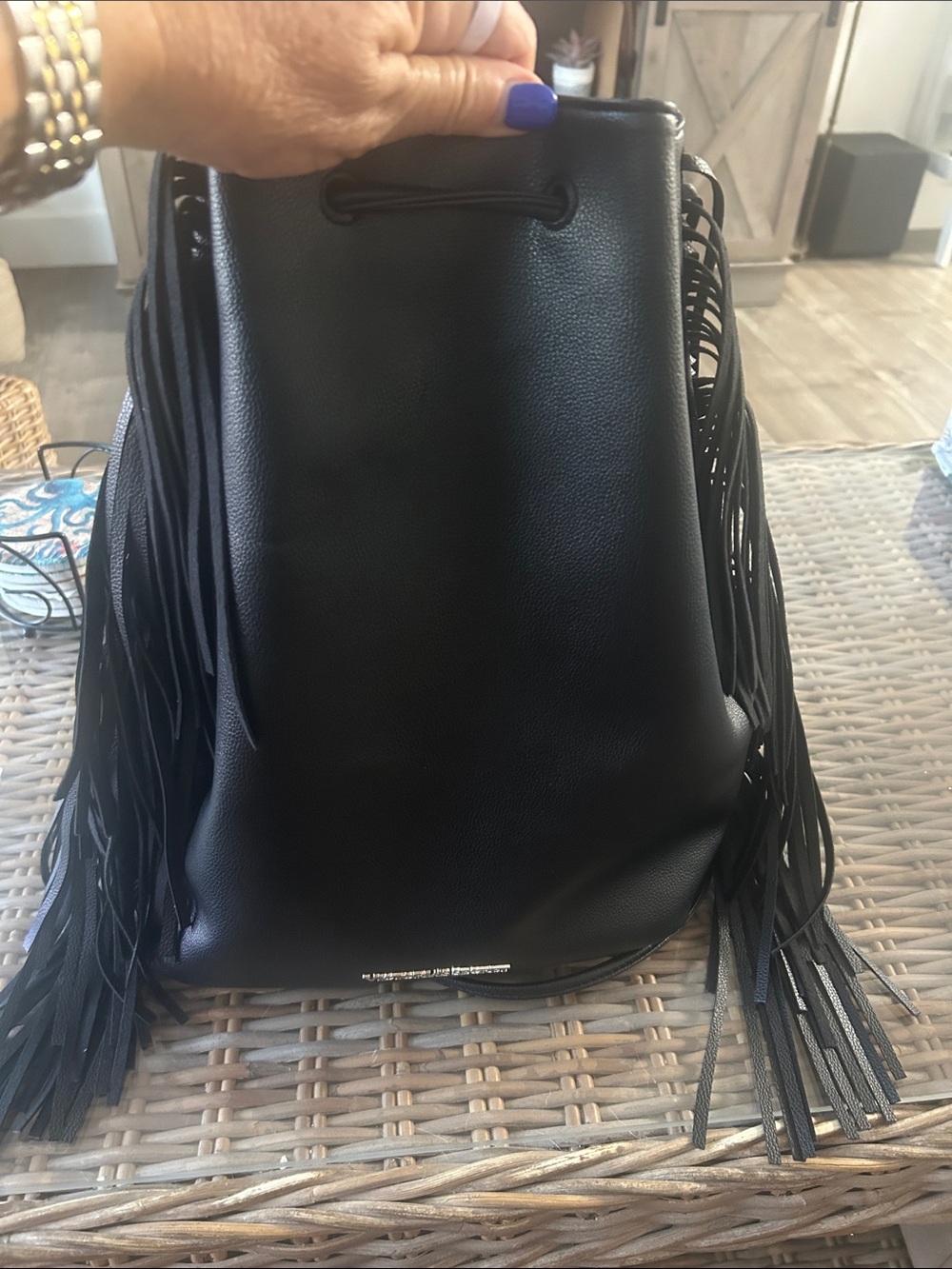 Victoria's Secret Black Fringe Drawstring Backpack - Picture 2 of 7